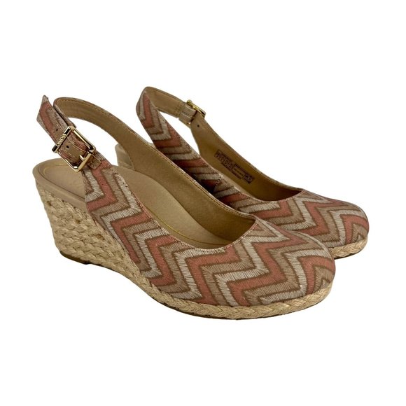 Vionic Womens Coralina Espadrille Slingback Wedge Pink Chevron Comfort size 6 - Picture 1 of 16